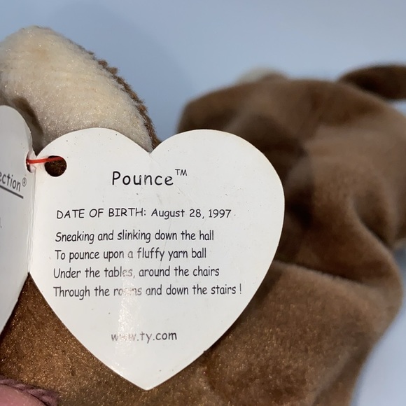 Ty Pounce Beanie Baby Brown Cat Plush Stuffed Animal with Hang Tag - Picture 4 of 13